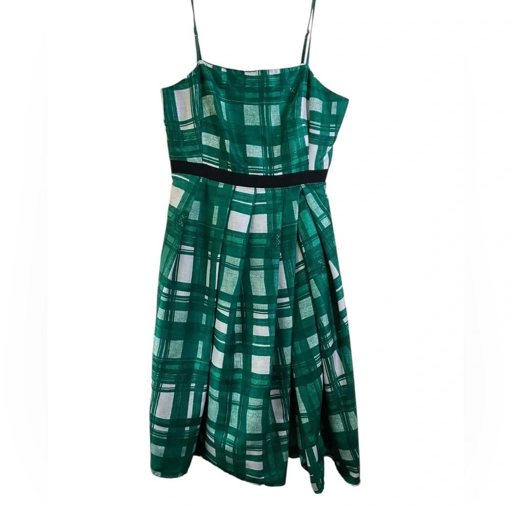 Kristin Davis Plaid Green And White‎ Pin Up Style Dress. Size 6
